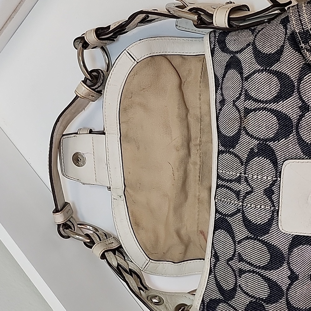 Coach Y2K Soho shoulder bag monogram canvas buckle closure braided strap Navy - Picture 12 of 16